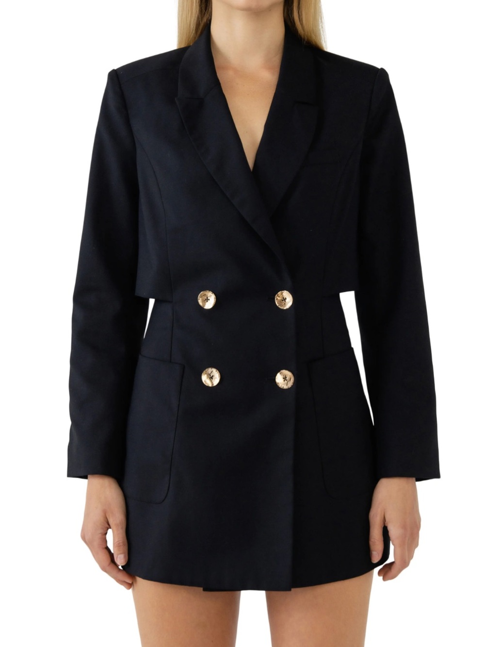 Endless Rose Black Double-Breasted Cutout Blazer